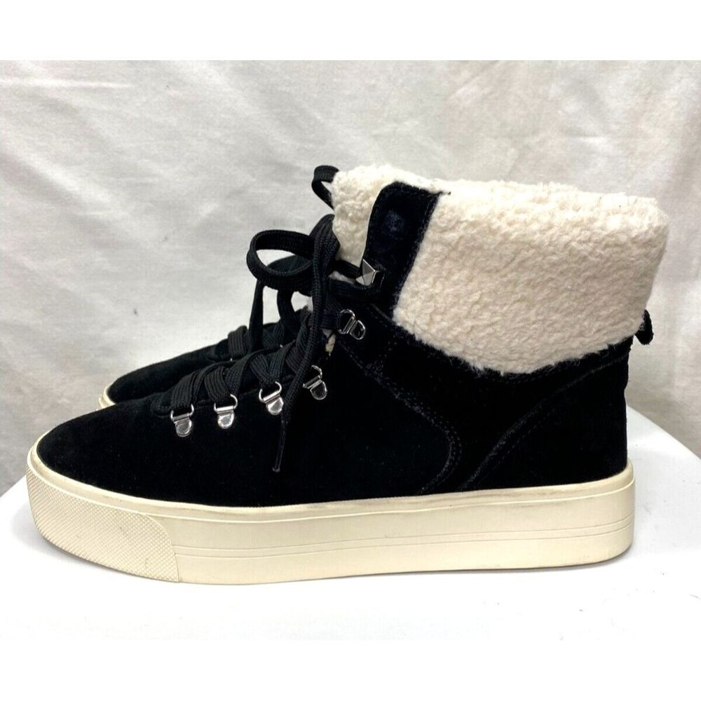 Marc Fisher Women Black Suede Sherpa Casual Winter Lace Ankle Boots Sz 9.5